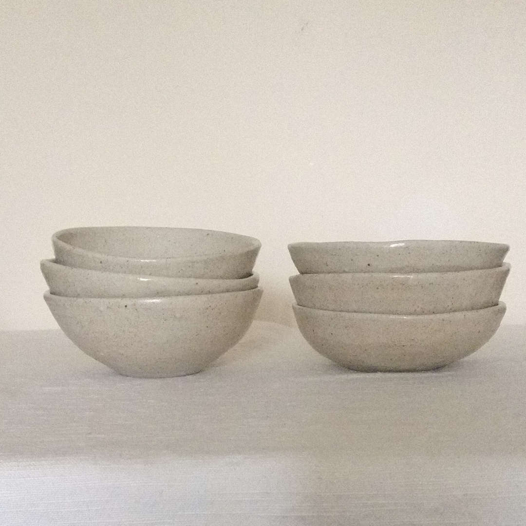 6 small ash glazed bowls